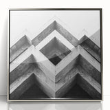 Mid-century modernist art deco poster featuring geometric shapes in silver acrylic, ideal for nursery wall art.
