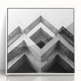 Art deco poster of modern architecture in monochrome shades, acrylic framed, suitable for nursery wall art.