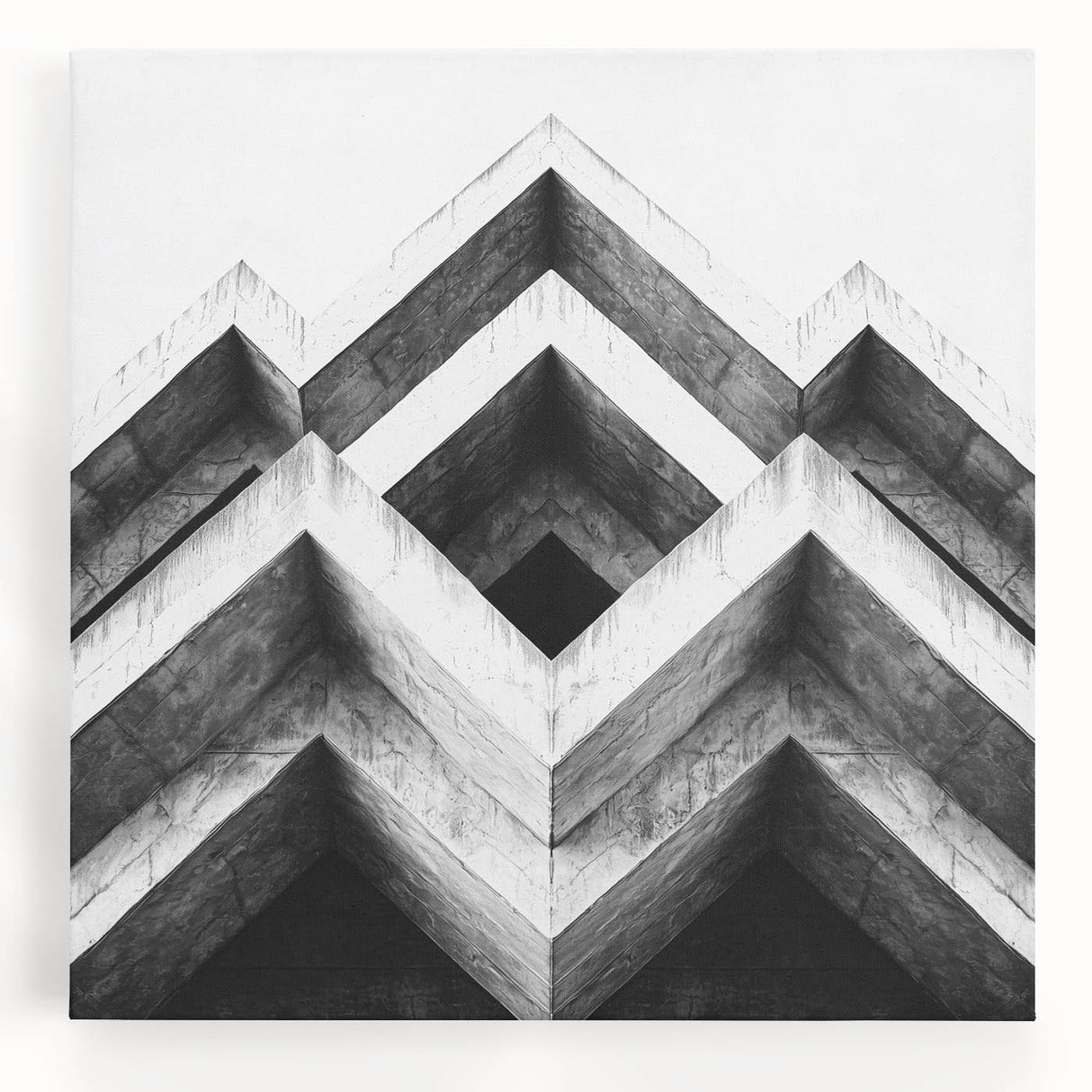 Large black and white photo of architectural details on stretched canvas, suitable for kitchen wall art.