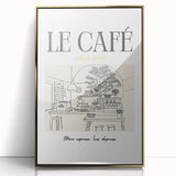Large acrylic print of mid-century modernist food and drinks, with gold frame, perfect for modern kitchen decor.