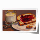 Rolled print of assorted pastries in soft beige and brown tones, suitable as art wall dining room decor.