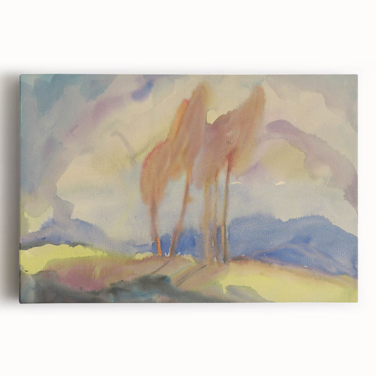 Soft Autumn Meadow - Tranquil Modern Art Print of Birch Trees in Pastels