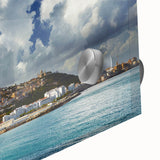 Large abstract wall art of Algerian scenery in muted earth tones on acrylic glass, ideal for dining room ambiance.