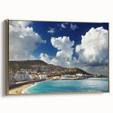 Framed canvas landscape art painting featuring a vibrant sunset over the Algerian desert, ideal for living room decor.