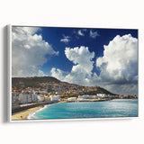 Framed canvas depicting a vintage-style Algerian landscape in black and white, ideal for bedroom wall art.