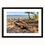 Extra large abstract art print featuring textured, colorful depiction of Ethiopian scenery on a black framed canvas.