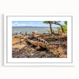 Textured abstract art print of an Ethiopian landscape in muted earth tones on a large framed canvas.