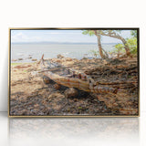 Mid-century modernist art depicting the Ethiopian landscape in muted earth tones on a framed acrylic panel.