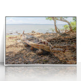 Framed acrylic print of an Ethiopian landscape in mid-century modernist style, ideal for nursery wall art.