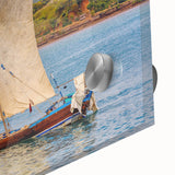 Large abstract wall art featuring a Madagascar scenery in muted earth tones on acrylic glass, ideal for dining room ambiance.