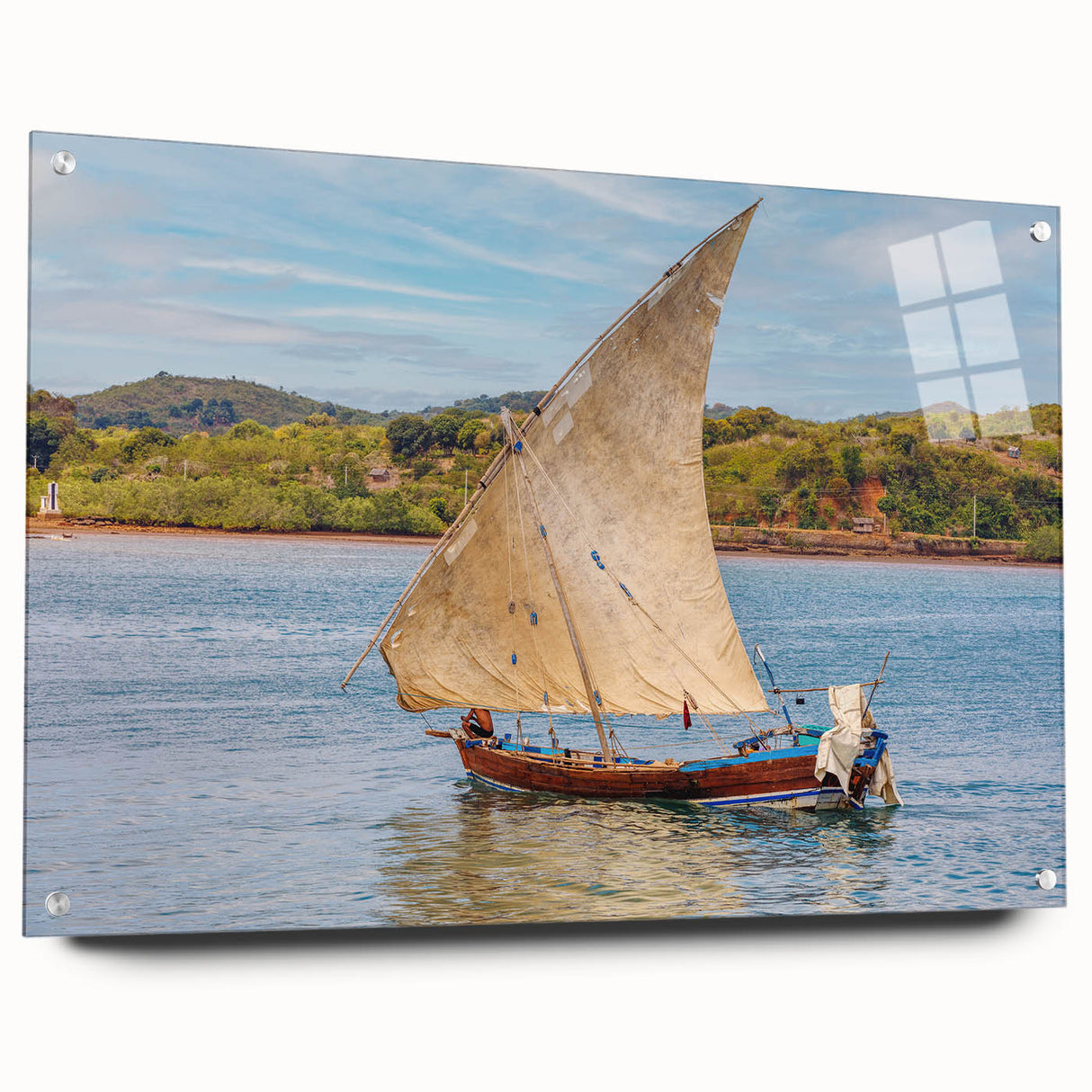 Acrylic print of a large abstract depiction of Madagascar scenery in earthy tones, ideal for dining room decor.
