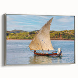 Vintage poster art of a Madagascar scenery on a framed canvas, featuring vibrant colors, ideal for living room decor.