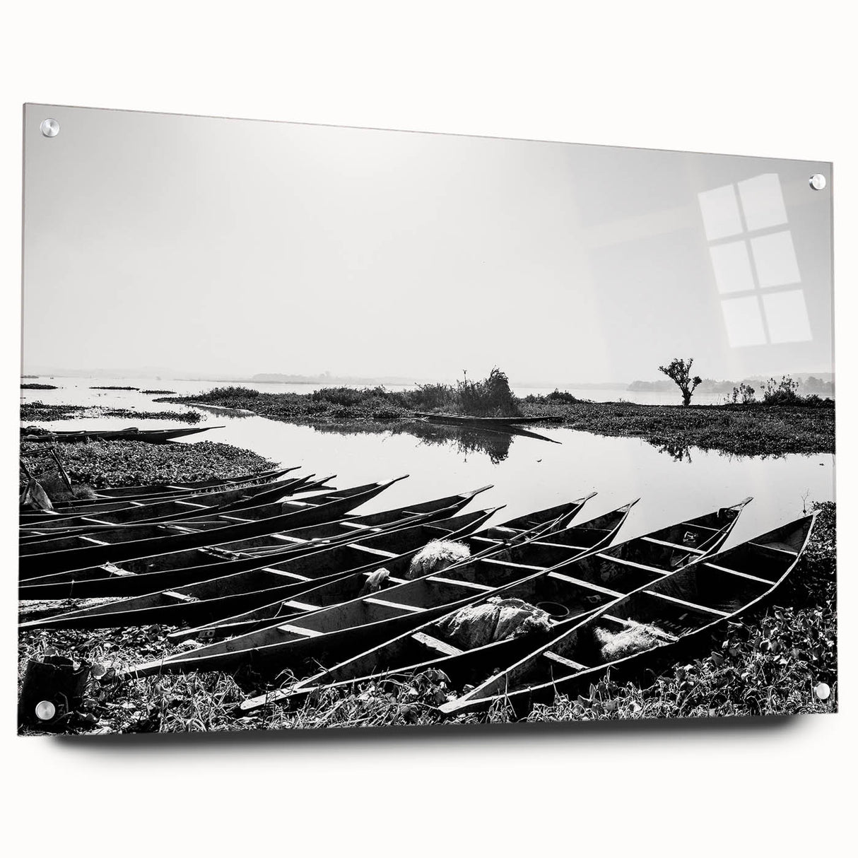 Acrylic print of an abstract African landscape in earth tones, suitable for bedroom or dining room decor.