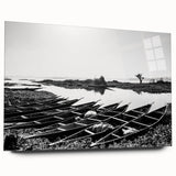 Large abstract wall art depicting a Mali scenery in muted earth tones on acrylic glass.