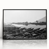 Large abstract wall art depicting a Mali scenery in muted earth tones on a framed acrylic, ideal for modern art wall decor.