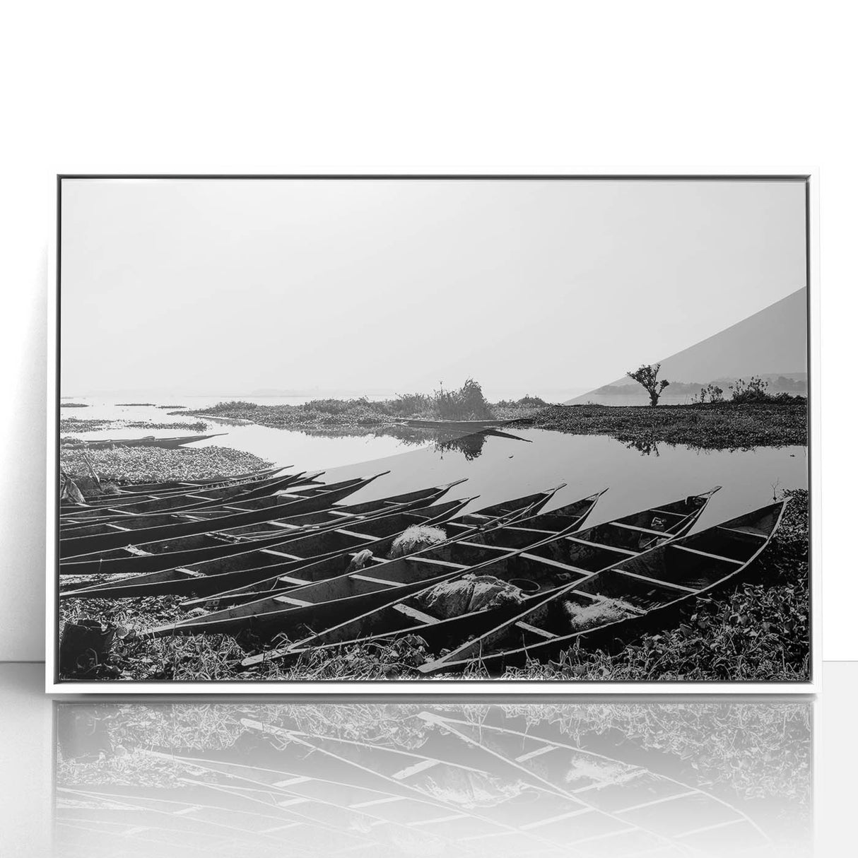 Large art print of a Mali landscape in muted earth tones on a framed acrylic, ideal for modern art wall decor.