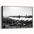 Black and white framed canvas depicting a vintage-style Mali landscape, ideal for bedroom wall art.