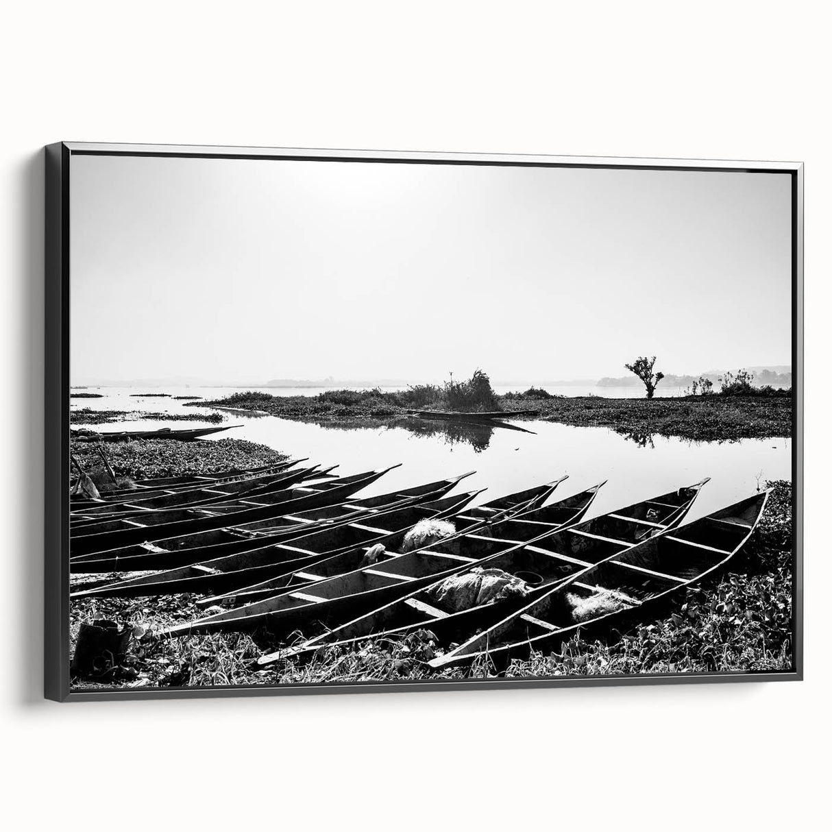 Black and white framed canvas depicting a vintage-style Mali landscape, ideal for bedroom wall art.