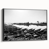 Black and white framed canvas depicting a vintage-style Mali landscape, ideal for bedroom wall art.