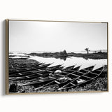 Framed canvas of a Mali landscape painting featuring vibrant earth tones and black silhouettes, ideal for living room decor.