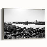 Vintage poster art of a Mali scenery on framed canvas, featuring vibrant, colorful art with black edges.