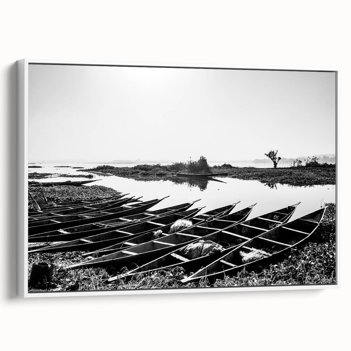 Framed canvas depicting a vintage-style Mali landscape in black and white tones, ideal for bedroom wall art.