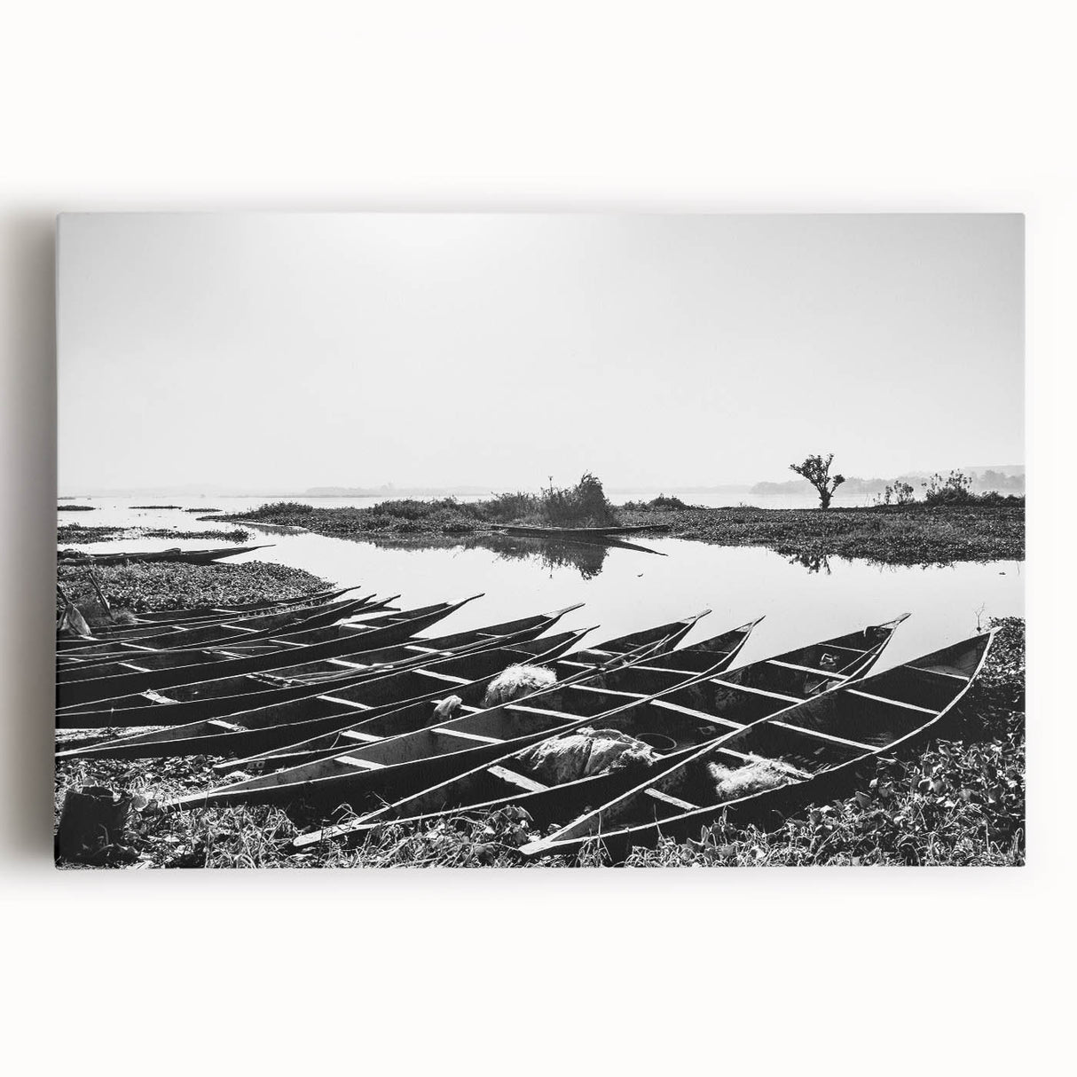 Black and white stretched canvas of African scenery, ideal for kitchen wall art.