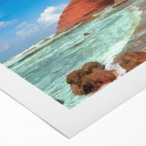 Art deco poster featuring a Moroccan landscape in muted earth tones on rolled canvas, suitable for dining room decor.