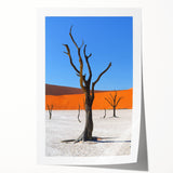 African scenery with muted earth tones on a rolled canvas, suitable for art wall dining room.