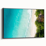 Black and white landscape art of Seychelles on framed canvas, ideal for bedroom wall decor.