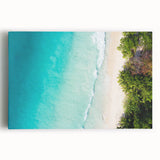 Black and white photo of Seychelles landscape on stretched canvas, suitable for kitchen wall art or bedroom.