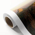 Art deco poster of African savannah scene in warm earth tones on rolled canvas, ideal for nursery wall art.