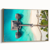 Framed canvas featuring a vintage-style landscape painting of Tanzania in muted gold and black tones.