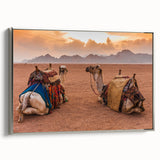 Framed canvas of a vintage-style Tunisian landscape with colorful art and black accents, ideal for living room decor.
