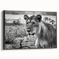 Black and white framed canvas depicting a serene Zambian landscape, ideal for bedroom wall art.