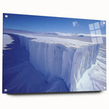 Antarctic landscape on large acrylic glass, featuring icy blue and white tones, suitable for bedroom or dining room decor.