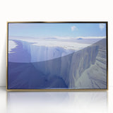Framed acrylic print of an Antarctic landscape in muted blue and white tones, ideal for modern art wall decor.