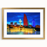 Extra large wall art featuring abstract scenery of Azerbaijan in textured gold tones on a framed canvas.