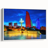 Vintage poster art of an Azerbaijan landscape on framed canvas, featuring colorful art in extra large size.