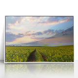 Acrylic print of a serene Bangladesh landscape in soft pastel shades, framed in white, suitable for modern art wall decor.