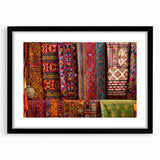 Extra large abstract art print of a colorful, textured scene, framed in black, ideal for living room decor.