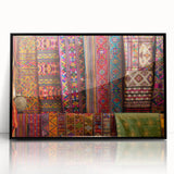 Large abstract wall art depicting a Bhutanese landscape in muted earth tones on a framed acrylic.