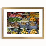 Extra large abstract art print of a Cambodian scenery, featuring textured gold and green tones on a framed canvas.