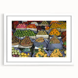 Abstract art print of a Cambodian landscape in muted earth tones on a framed white mat, ideal for dining room decor.