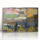 Mid-century modernist art of Cambodian scenery in muted earth tones on a framed acrylic print, suitable for nursery wall art.