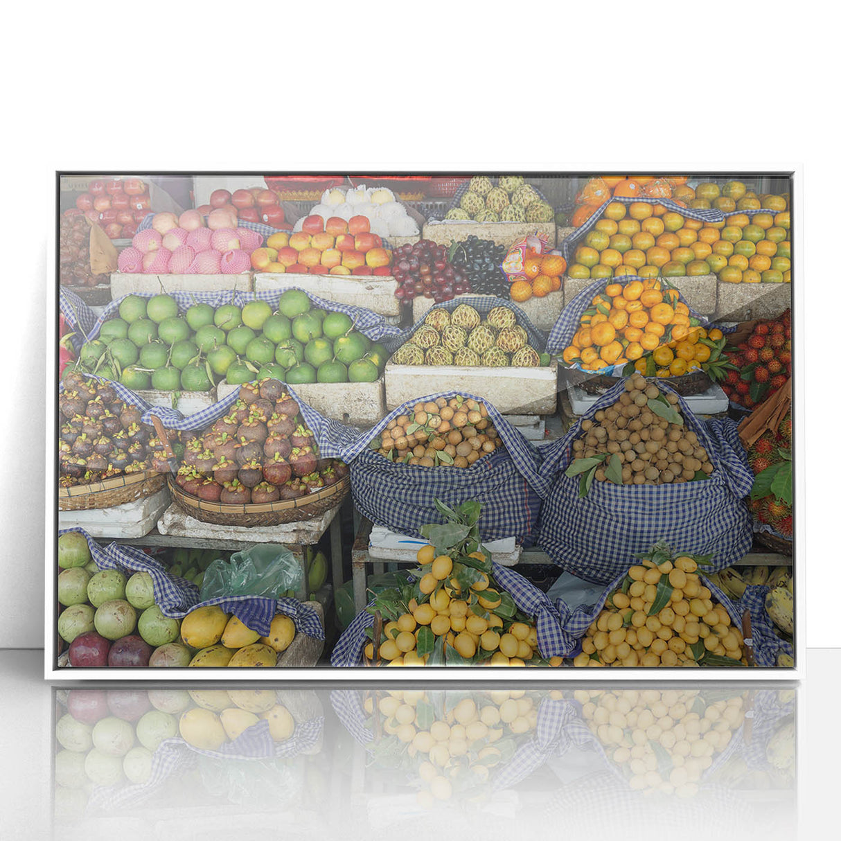 Acrylic print of a Cambodian landscape in art deco style, with soft earth tones, ideal for modern art wall decor.