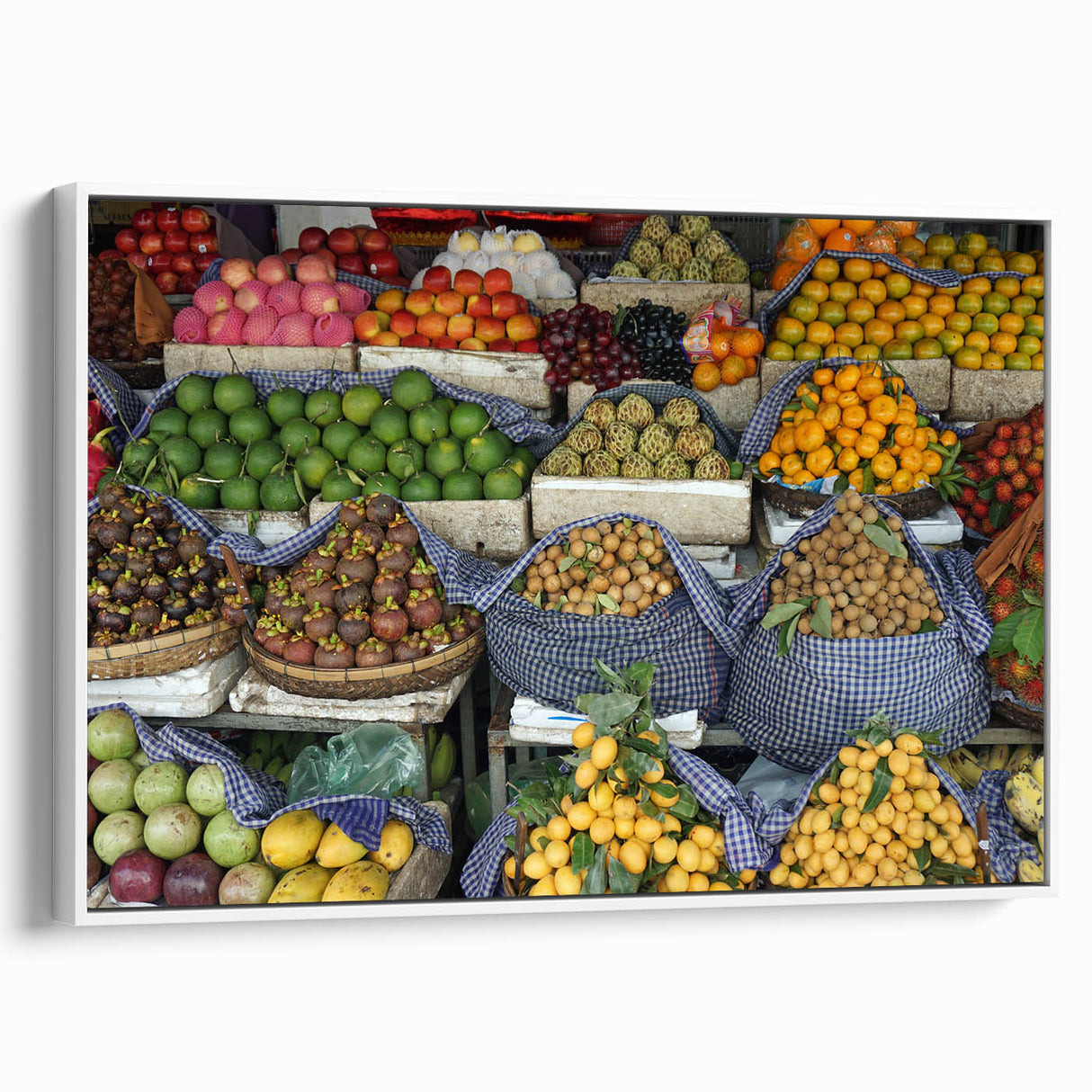 Vintage poster art of a Cambodian landscape on framed canvas, featuring vibrant colors, ideal for living room decor.