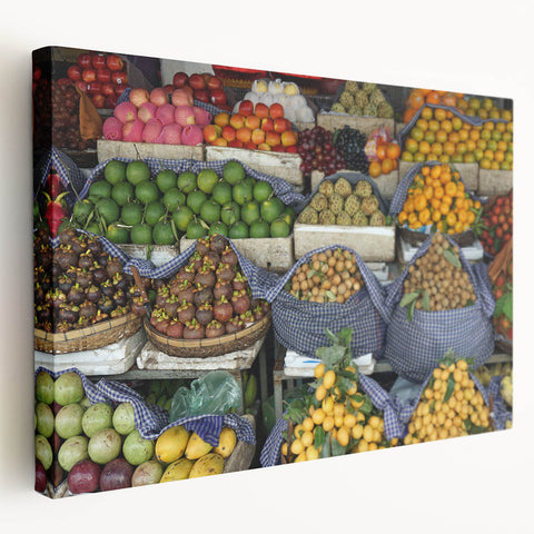Large art depicting a serene Cambodian landscape on stretched canvas, in muted earth tones, suitable for kitchen wall art.