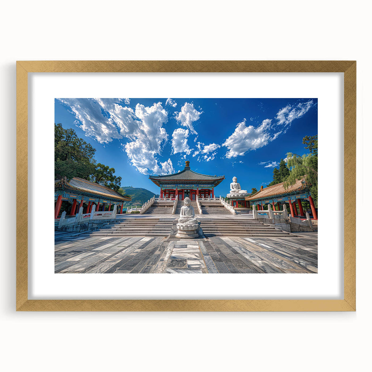 Extra large abstract art print of Beijing scenery in muted earth tones on textured canvas, ideal for living room decor.