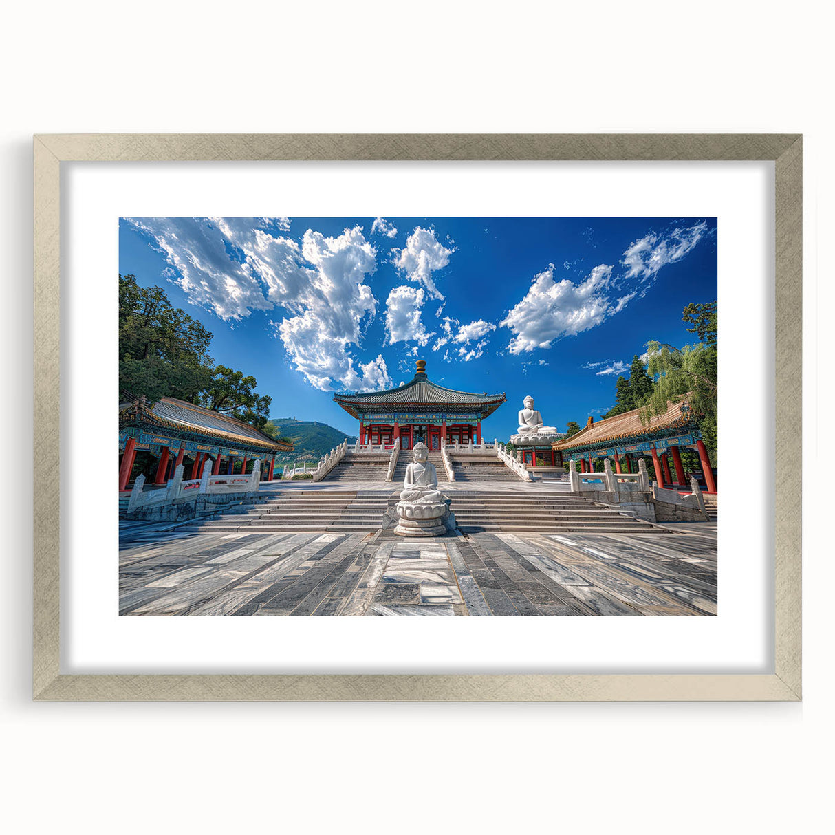 Textured abstract art print of Beijing scenery in muted earth tones on a framed canvas, ideal for bedroom art.